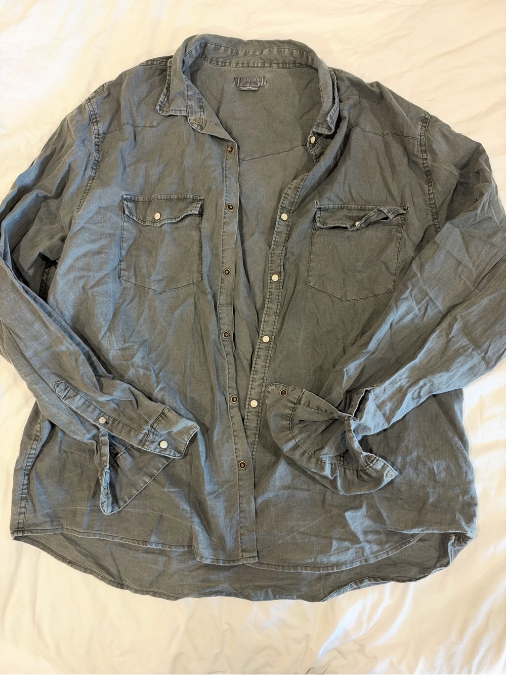 Cotton On Men’s Lightweight Tencel Cotton Utility Shirt Gray Button Up
